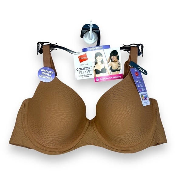 XXXL Hanes Tan Beige Bra Underwire Lined Seamless Convertible Straps - Picture 1 of 9